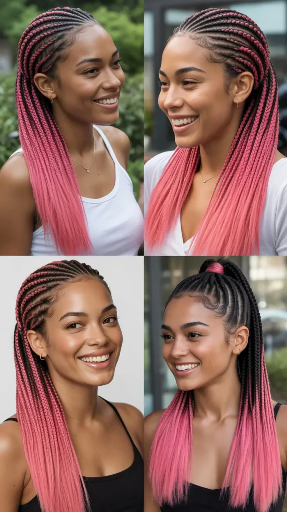 Pink Ponytail with Cornrow Feed-Ins