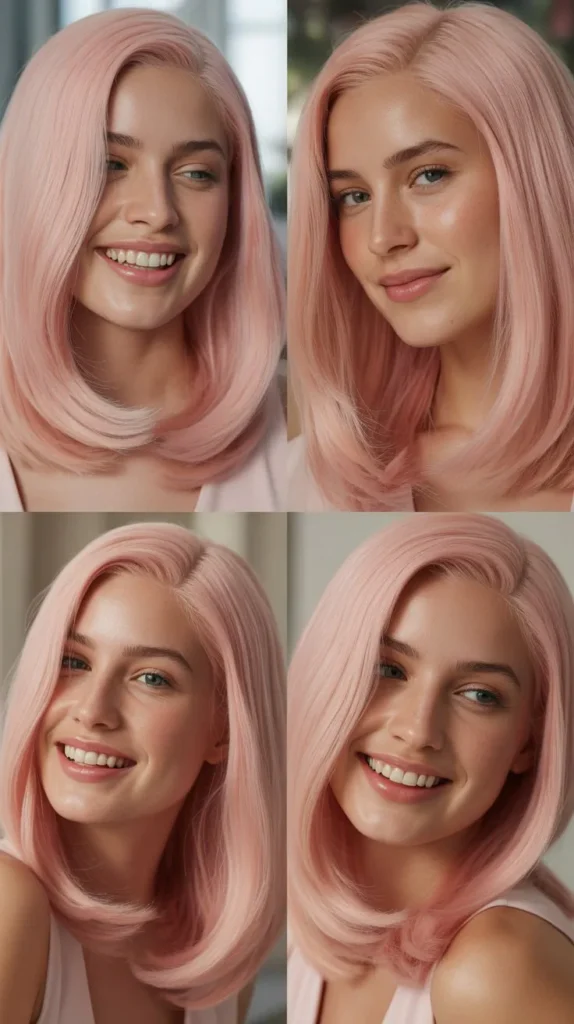 Soft Pastel Pink Straight Wig with Deep Side Part