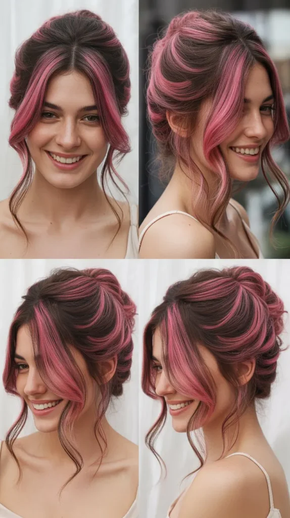 🎨 Artistic Pink Streaked Half Up Half Down Wig