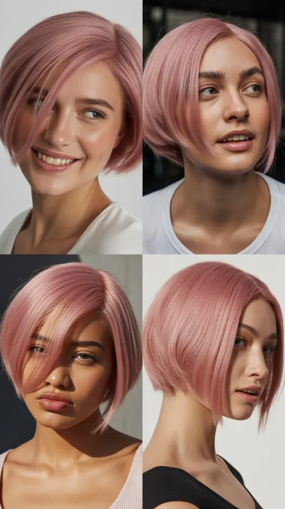 Dusty Pink Asymmetrical Bob Wig