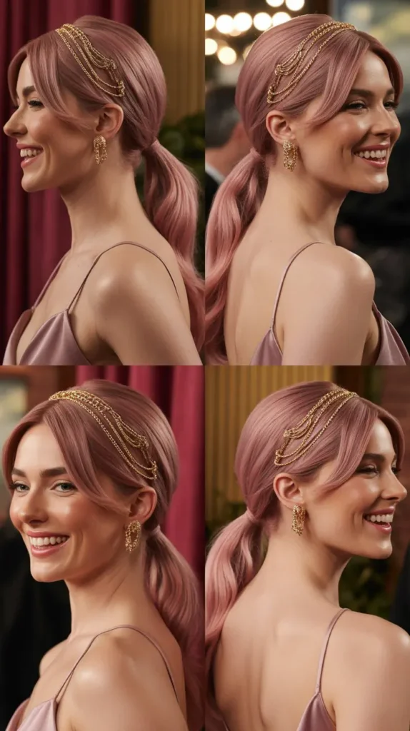 Sleek Pink Ponytail with Jewelry and Chain Accessories