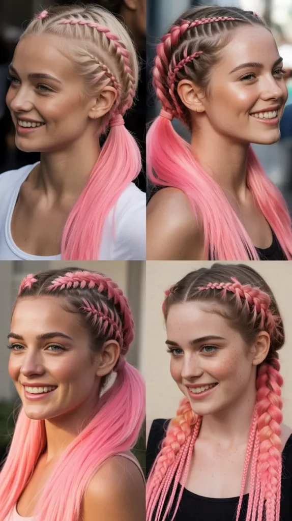 Braided Pink Wig Ponytail