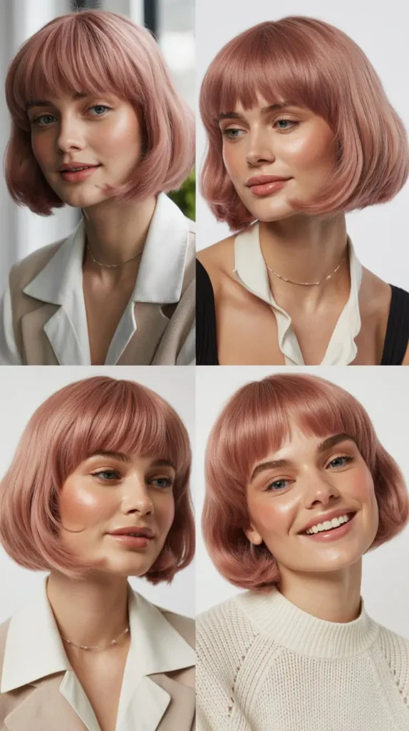 Dusty Rose Crop Wig with Bangs
