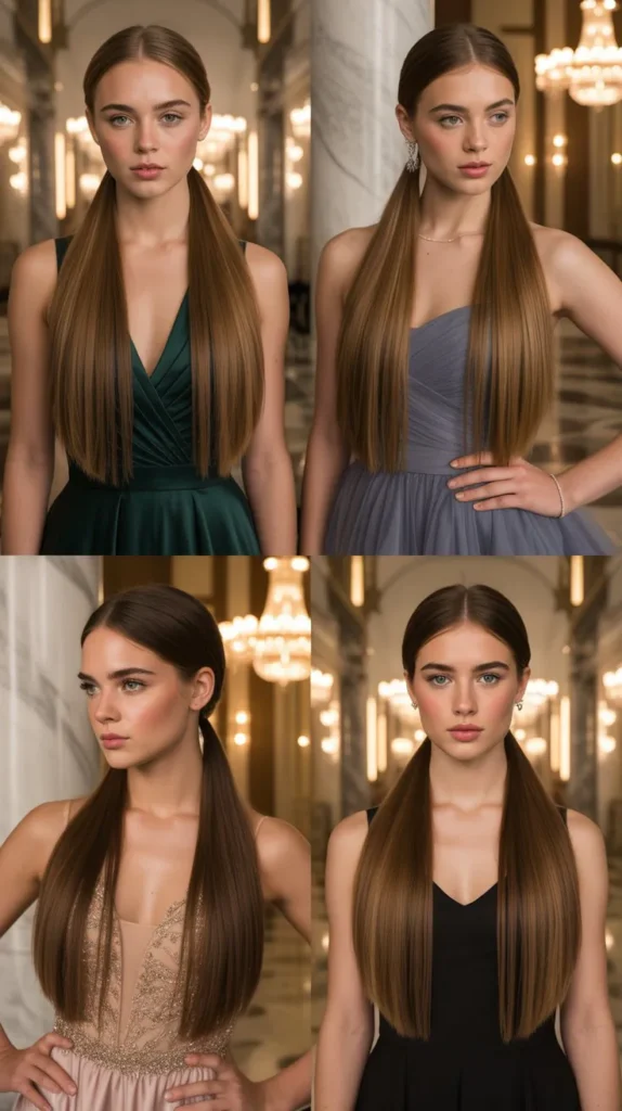 Straight Hair with a Sleek Double Ponytail