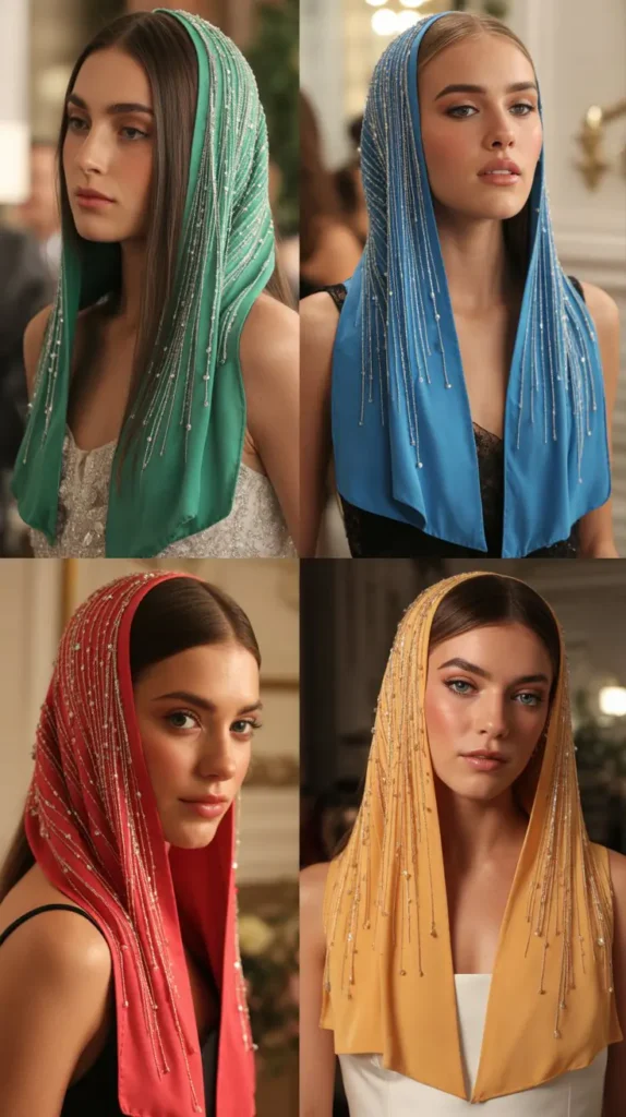 Straight Hair with an Embellished Hair Scarf