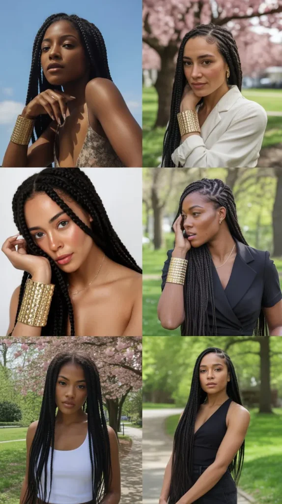  Box Braids with Gold Cuffs