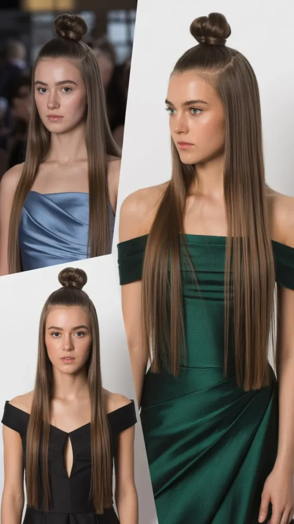 Straight Hair with a Sleek Top Knot Accent