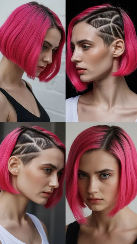 Edgy Pink Bob Wig with Undercut