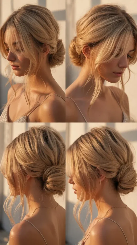 Messy Bun with Wispy Bangs