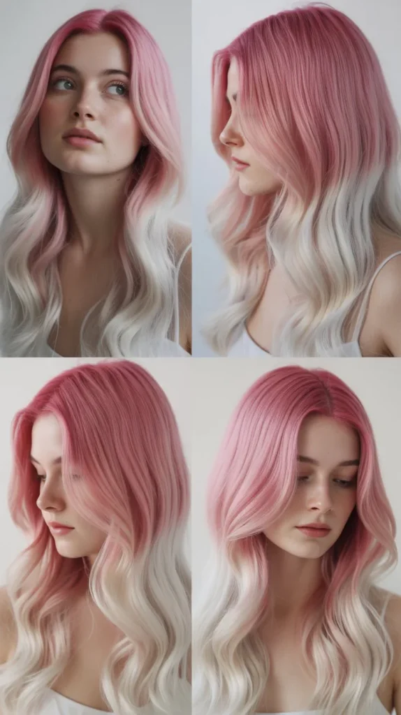 Ombre Pink to White Wig with Side Part