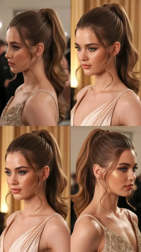  Sleek Ponytail with Face-Framing Tendrils