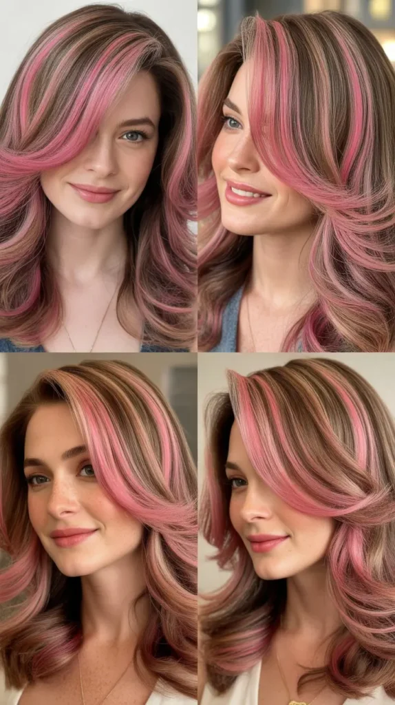 Pink Highlighted Wig with Side Part