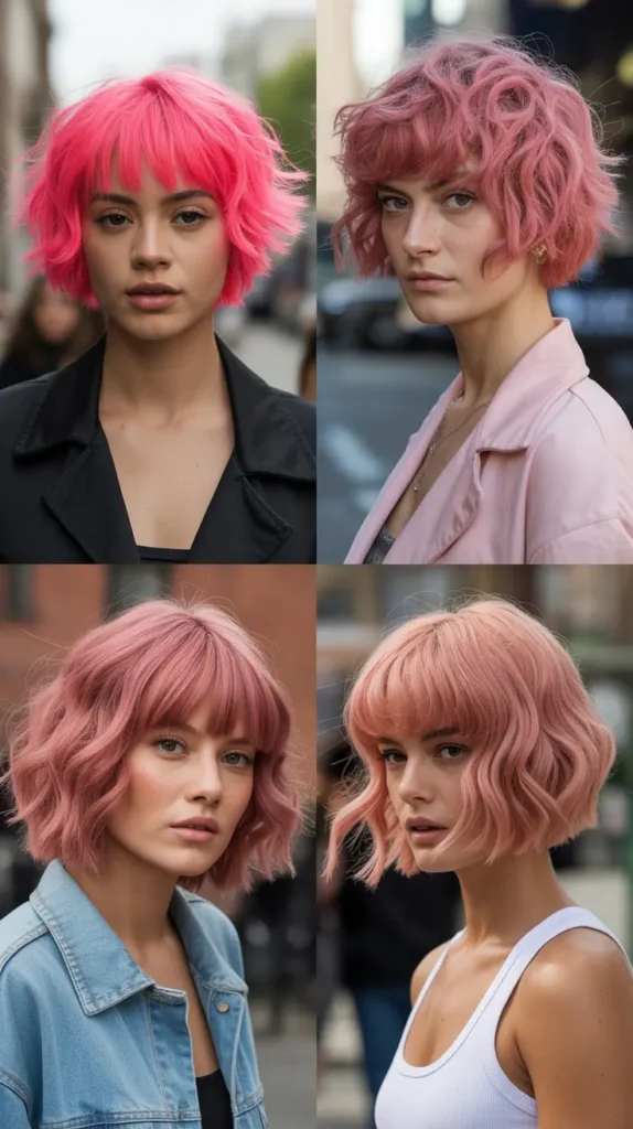 Textured Pink Bob Wig