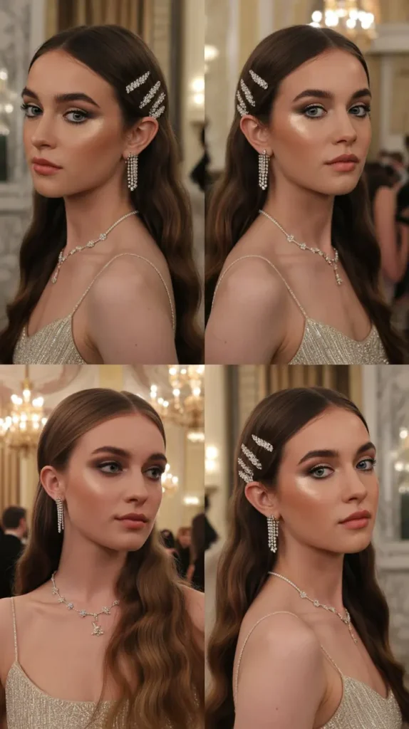 Ultra-Sleek Straight Hair with a Jeweled Barrette