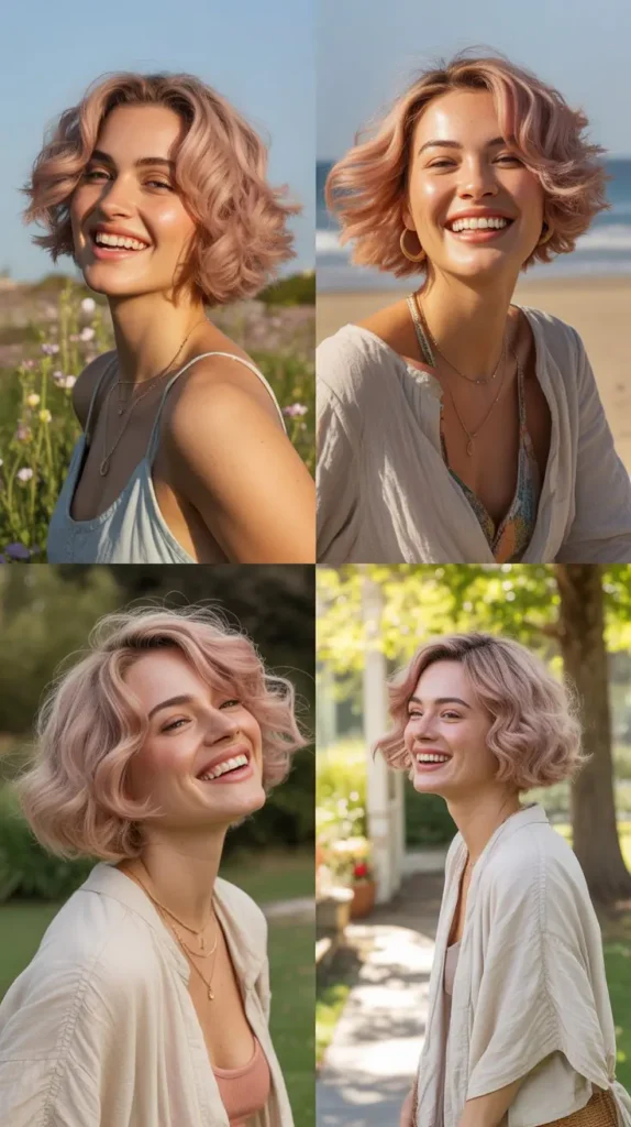 Light Pink Beach Wave Short Wig