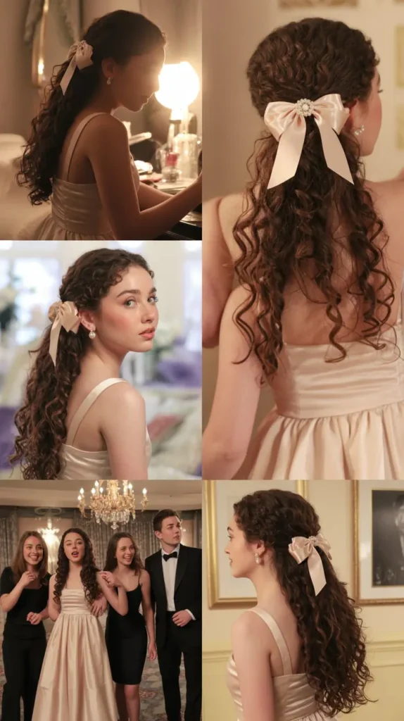 Curly Half-Up Half-Down with Bow