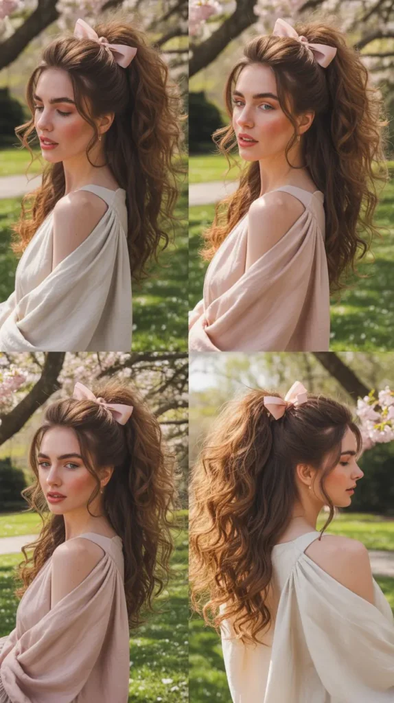 Voluminous Ponytail with Ribbon