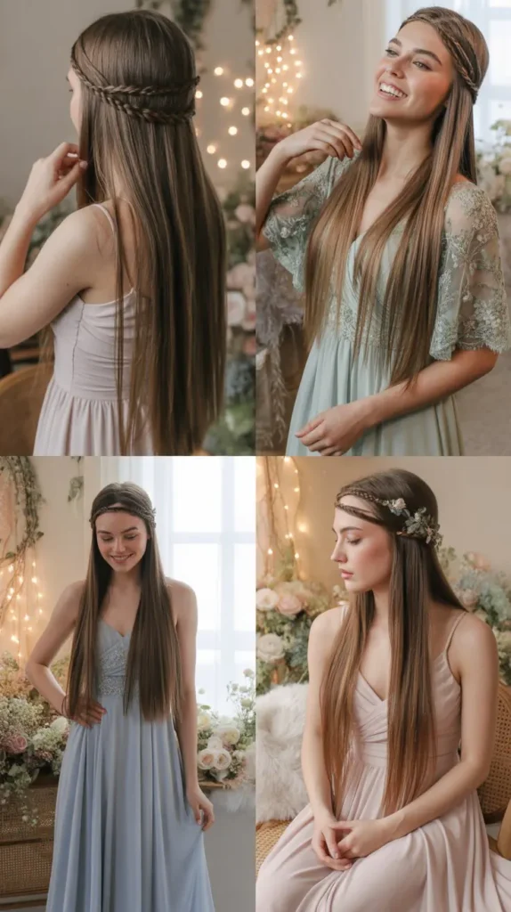  Straight Hair with a Wrap-Around Braid Detail