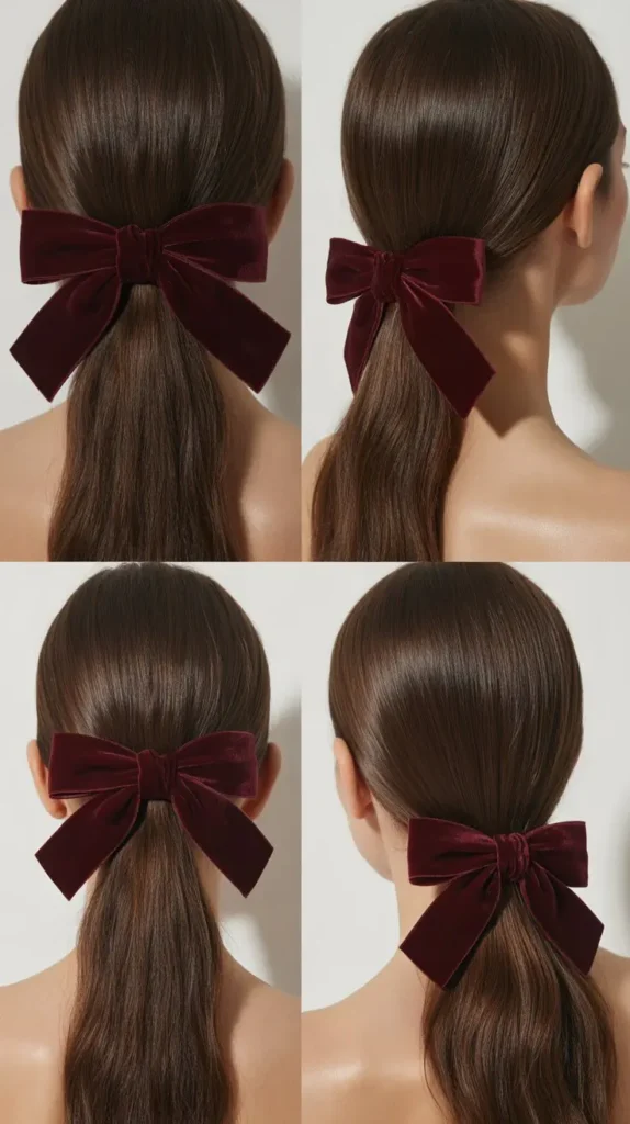 Sleek Straight Hair with a Velvet Bow