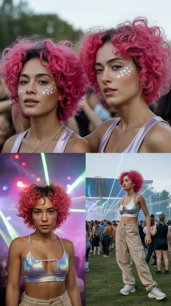 Hot Pink Crimped Space Buns Wig