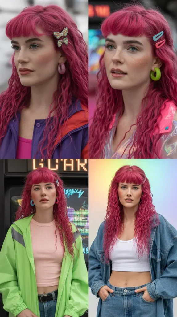 Fuchsia Crimped Wig with 90s Inspired Style