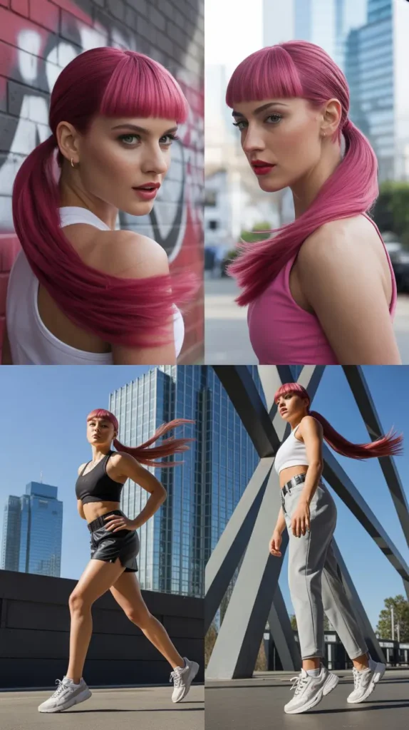 Magenta Pink Sleek Ponytail Wig with Side Part