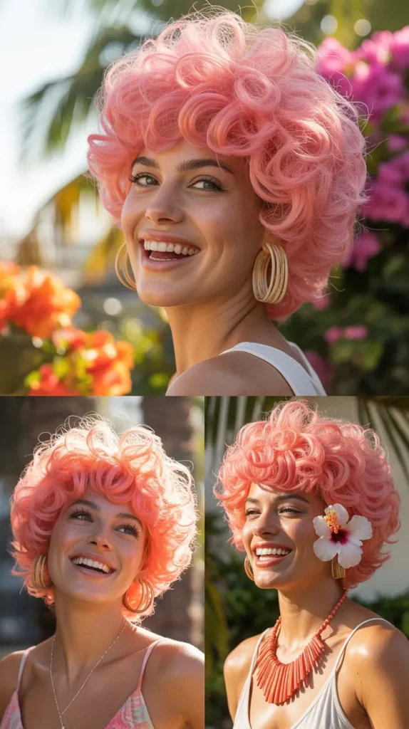 Flamingo Pink Crimped Wig