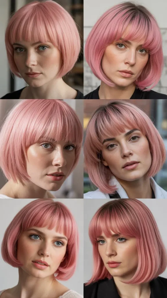 Pink Bob Wig with Bangs