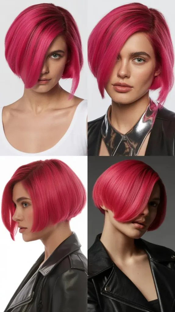 Hot Pink Asymmetrical Bob Wig