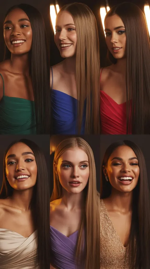 Sleek Straight Hair with a Deep Side Part