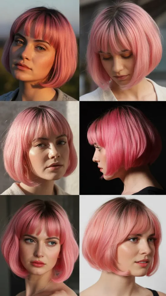 Pink Bob Wig with Dark Roots