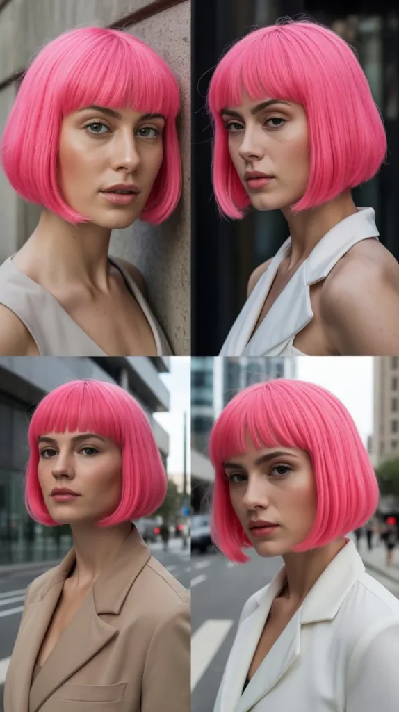 Bold Pink Blunt Cut Bob Wig