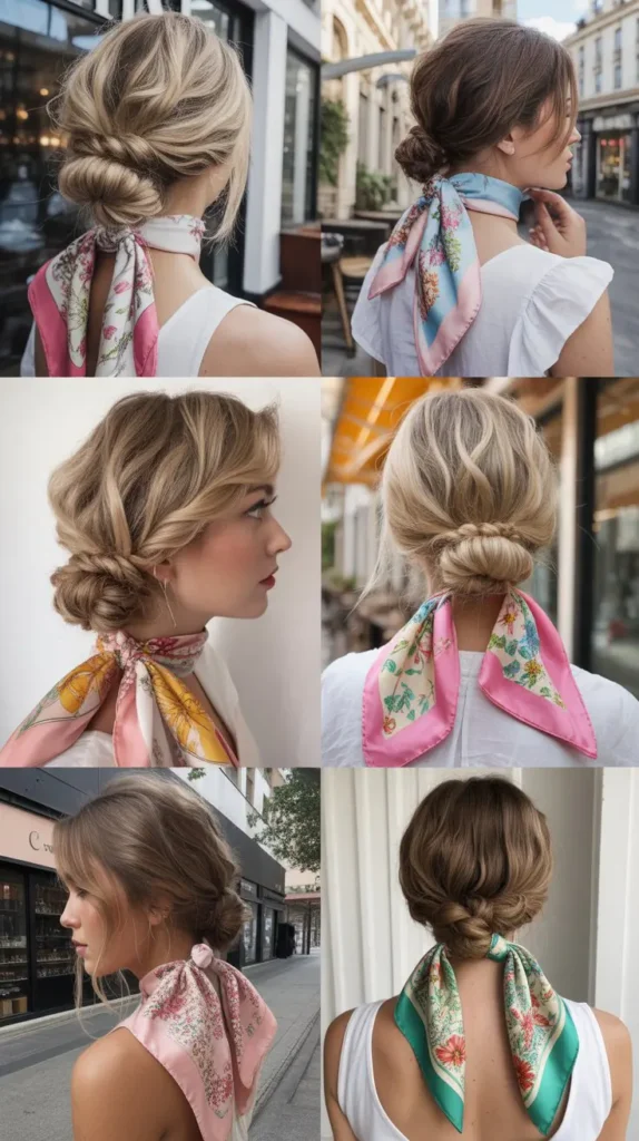  Twisted Updo with Scarf