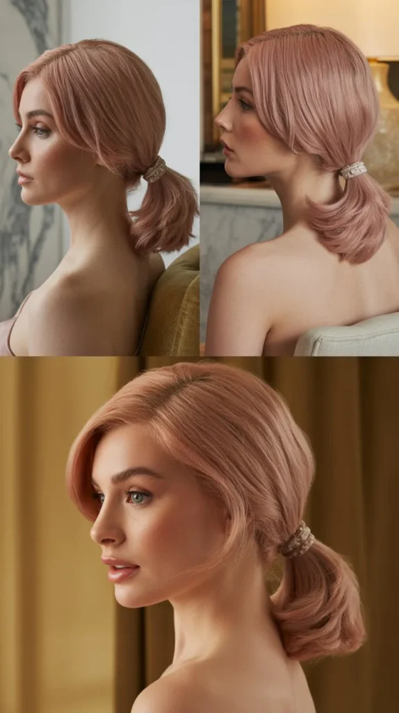 Dusty Rose Crimped Wig with Low Ponytail