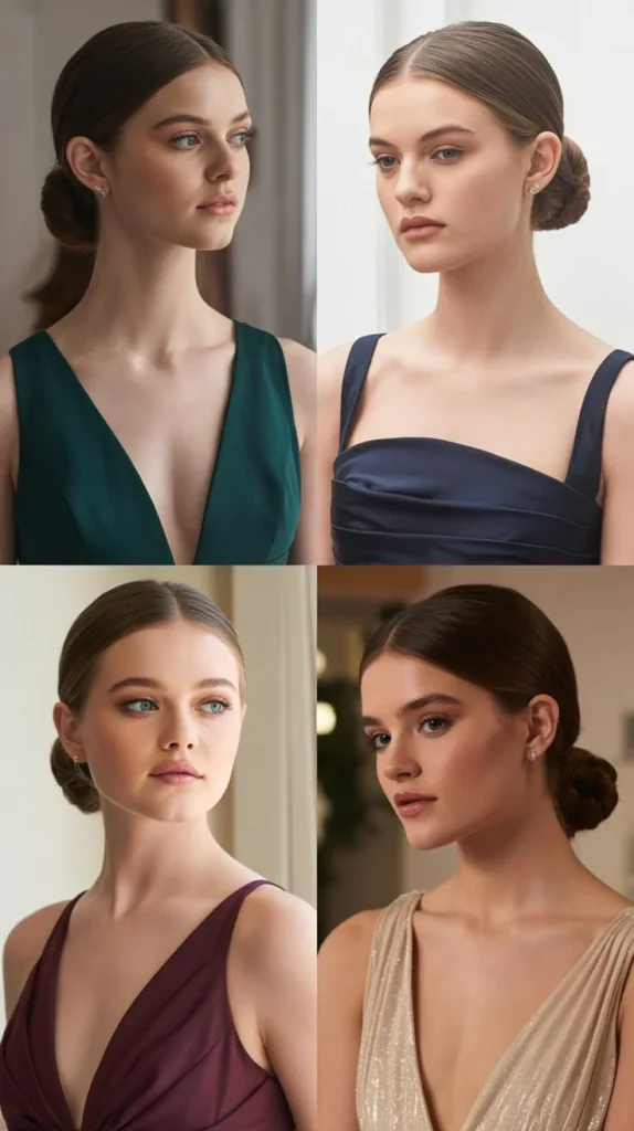 Straight Hair with a Sleek Low Bun Hybrid