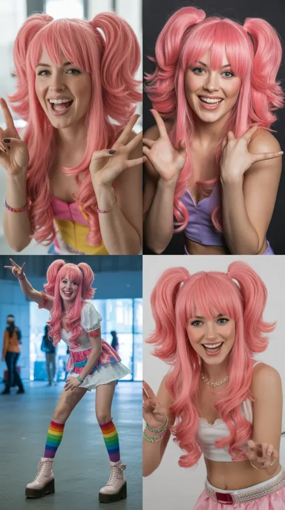  Bubblegum Pink Crimped Pigtail Wig