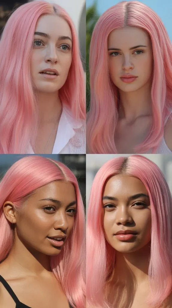 Textured Pink Kinky Straight Wig with Side Part