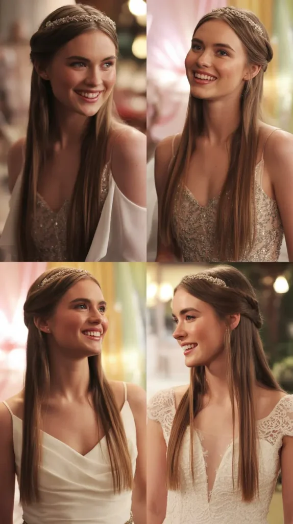 Sleek Straight Hair with a Braided Crown