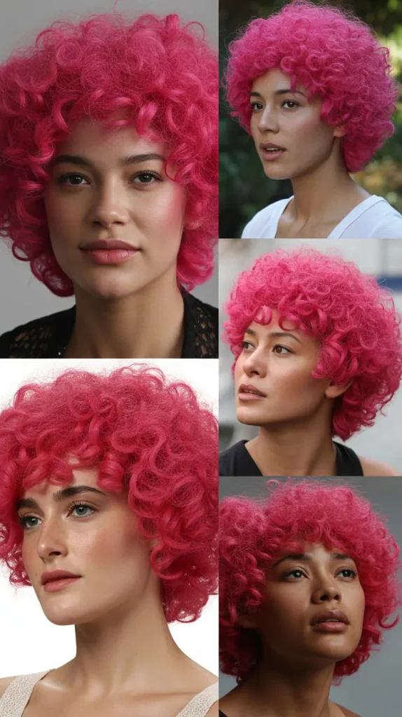 Electric Pink Afro Wig with Side Part