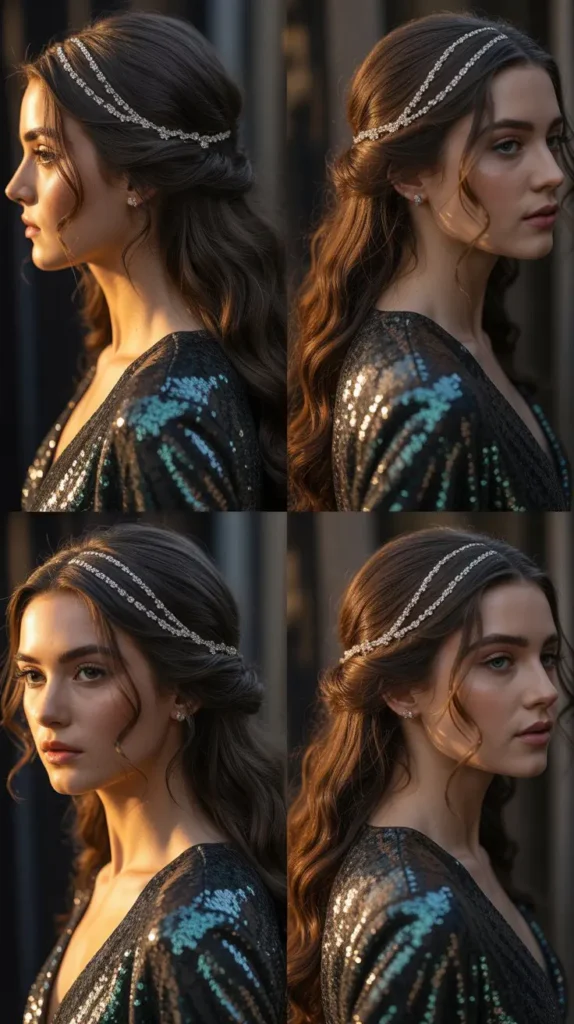 Half-Up with Rhinestone Hair Chain