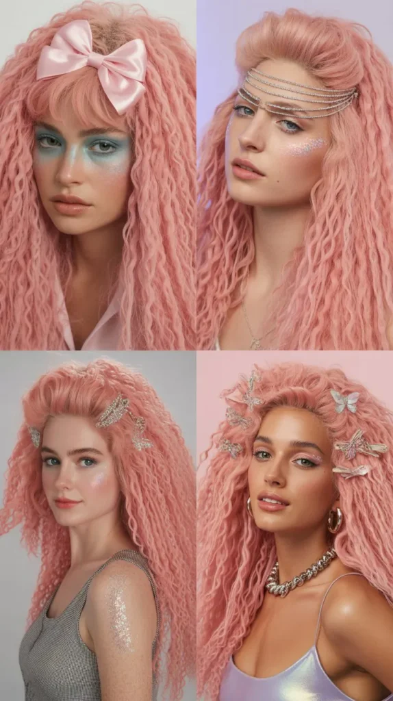 Pastel Pink Crimped Wig with Accessories