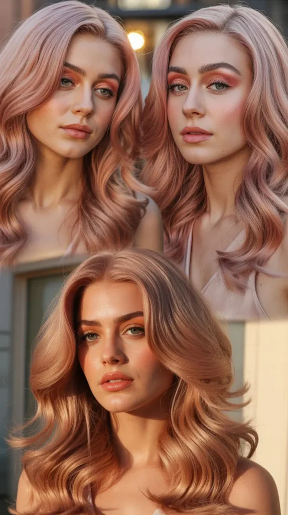 Rose Gold Wavy Wig with Side Part