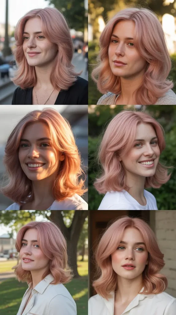 Blush Pink Medium Length Wig with Side Part