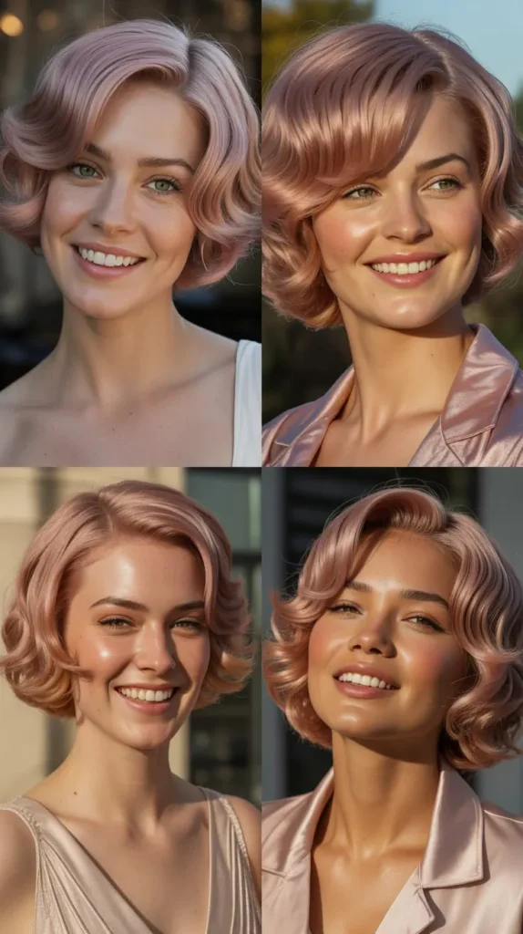 Rose Gold Short Wavy Wig