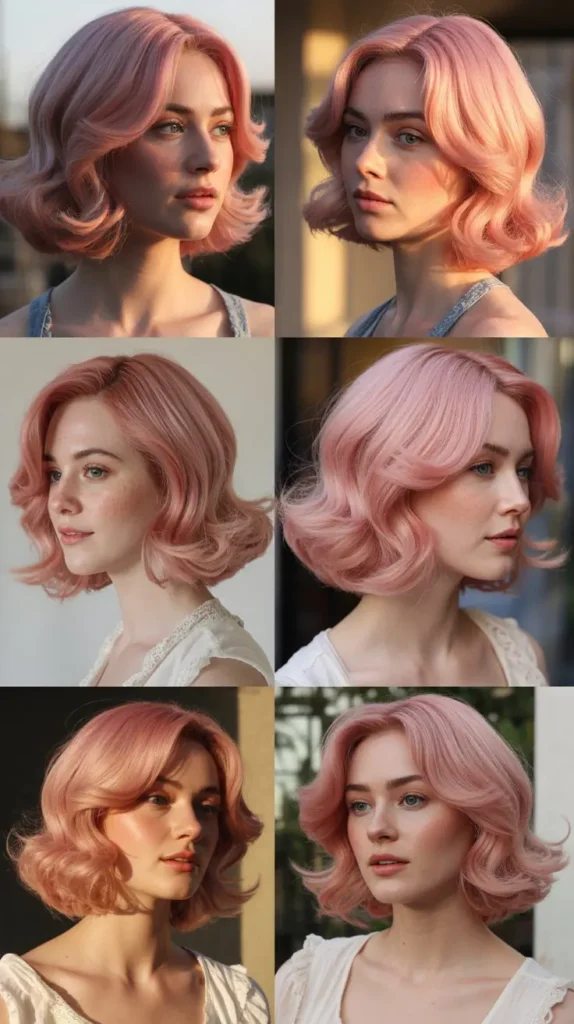 Pink Loose Waves Wig with Side Part