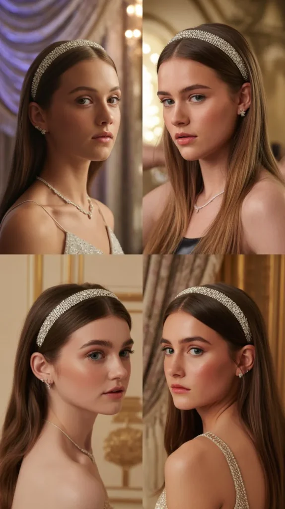 Straight Hair with a Rhinestone Headband