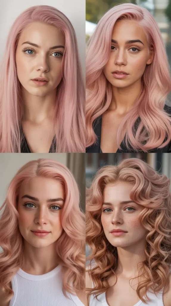  Light Pink Lace Front Wig with Side Part