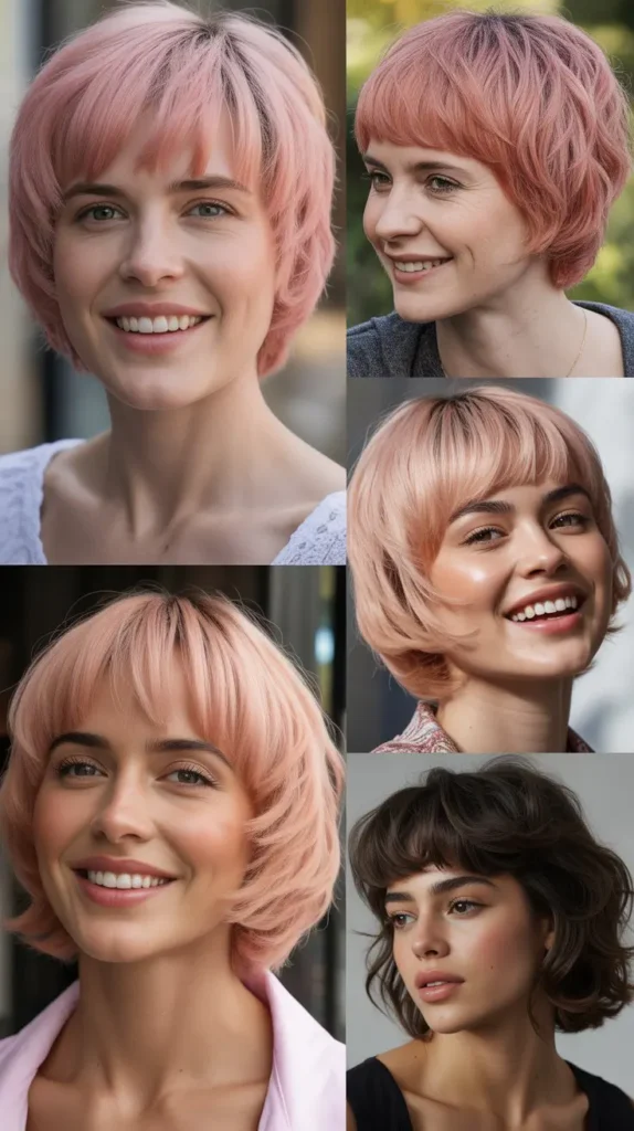Textured Pink Crop with Curtain Bangs