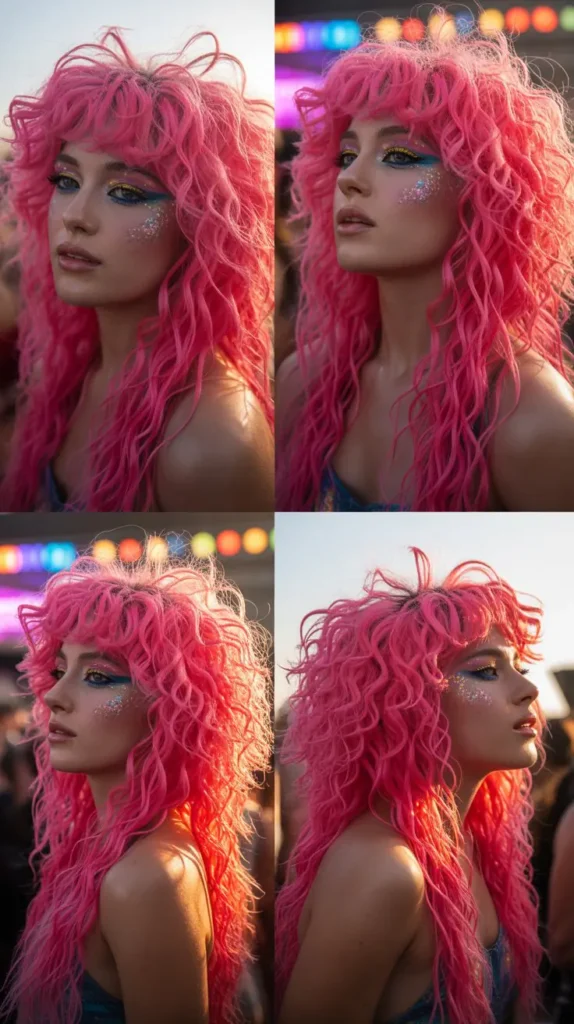 Classic Hot Pink Crimped Wig