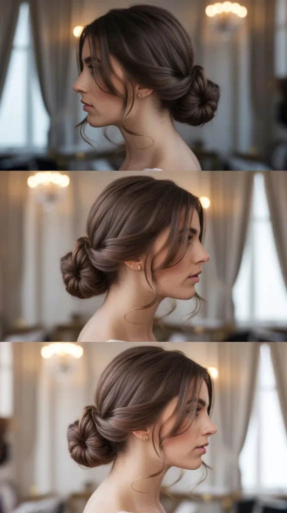  Low Twisted Bun with Tendrils